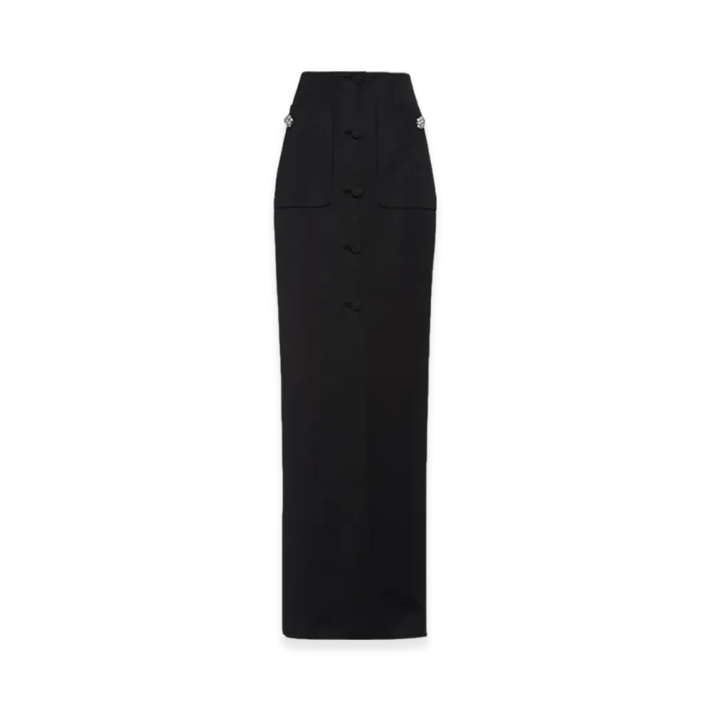 PRADA Women's Long Wool Satin Skirt "Black"