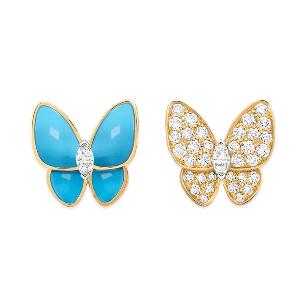 Van Cleef & Arpels Deux Papillons earrings "18K Yellow gold/Turquoise/Diamond"