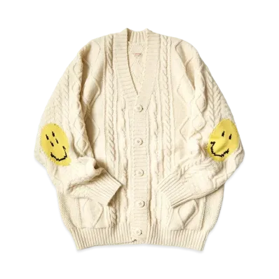 KAPITAL 5G WOOL CABLE KNITTING HAPPY PATCH CARDIGAN "Quinity"