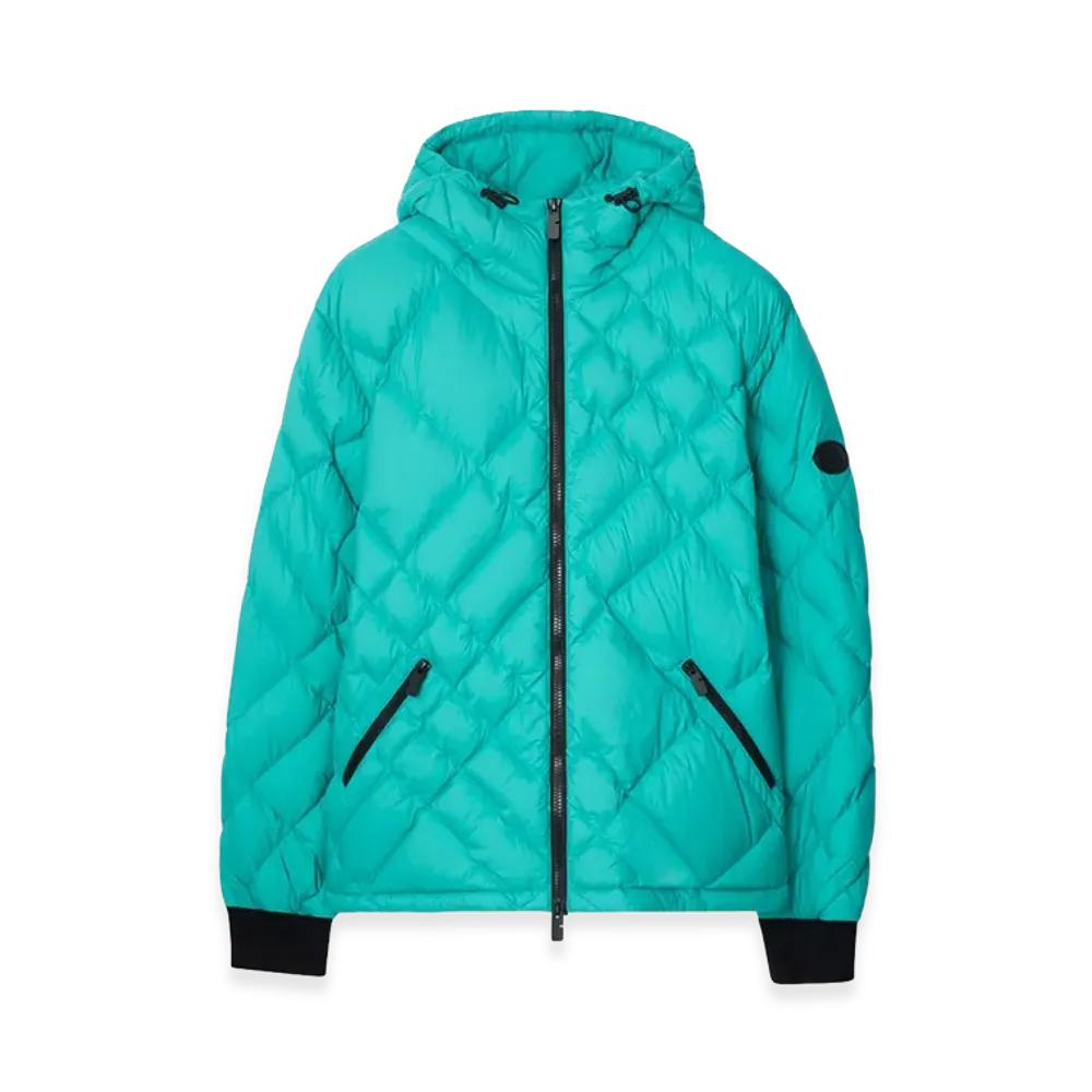 Burberry Check Stitch Nylon Dovers Green Down Jacket "Atom Blue"