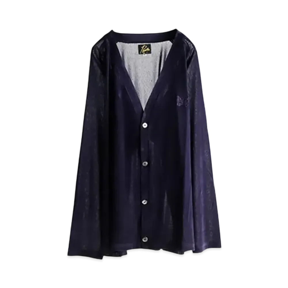 NEEDLES Flocky Printed V-neck Mesh Cardigan "Eggplant" NS263