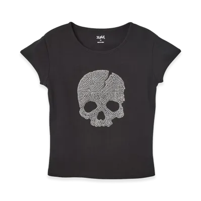X-Girl Women's Rhinestone Skull S/S Baby Tee "Black"