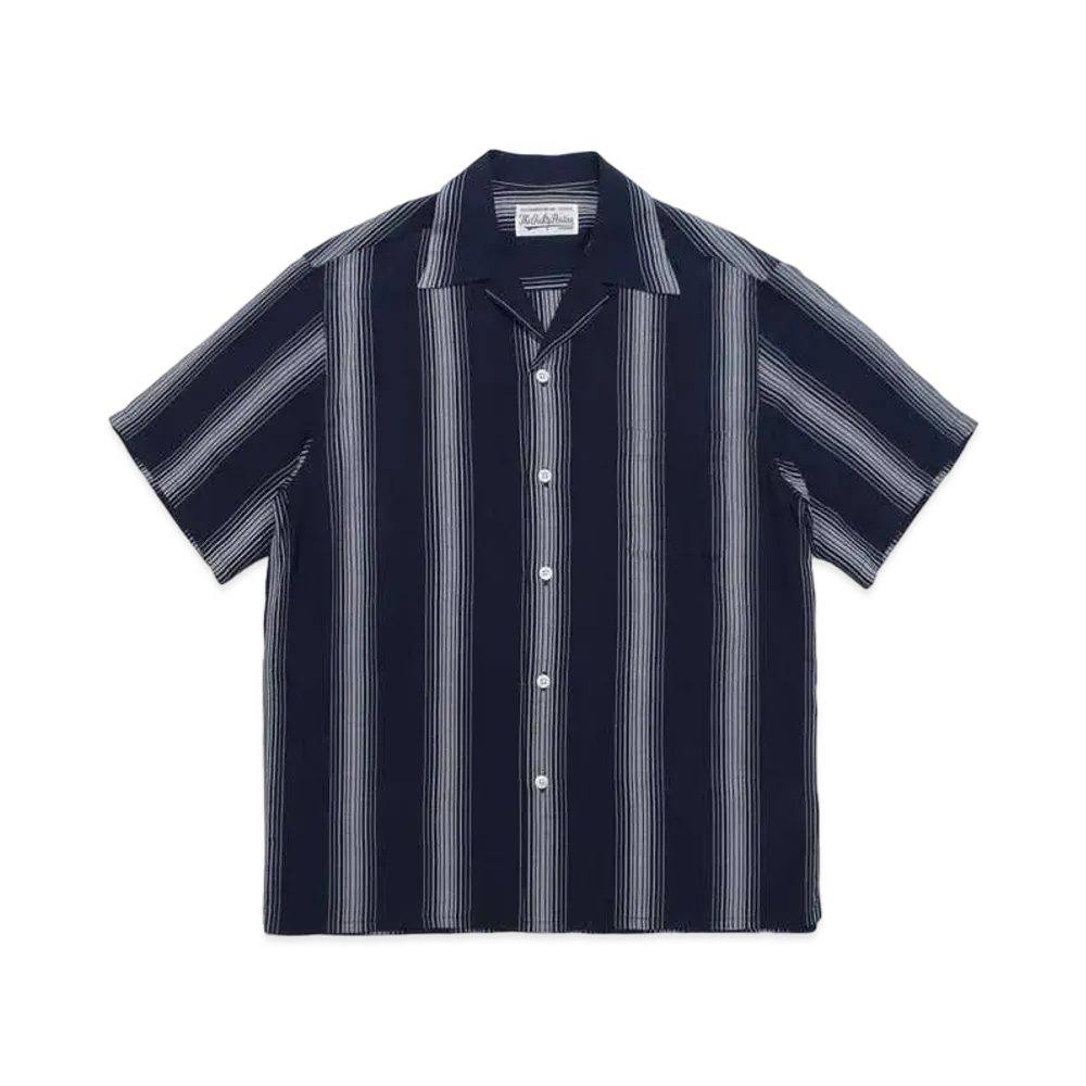 WACKO MARIA STRIPED OPEN COLLAR SHIRT "Navy"