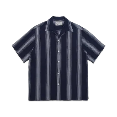 WACKO MARIA STRIPED OPEN COLLAR SHIRT "Navy"