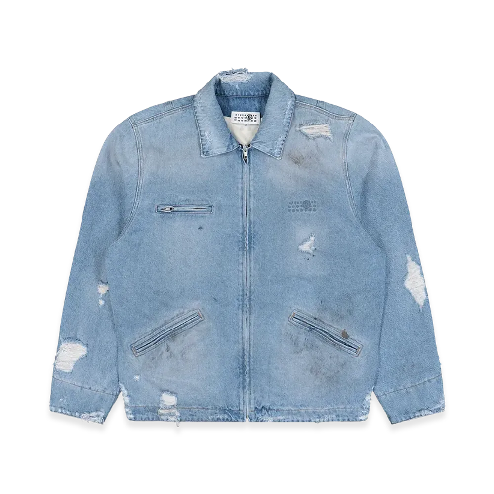 MM6 Maison Margiela Denim Distressed Zip Up Jacket "Blue"