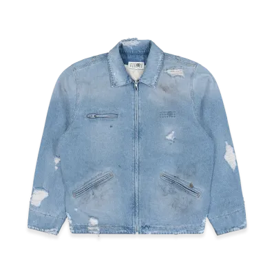 MM6 Maison Margiela Denim Distressed Zip Up Jacket "Blue"