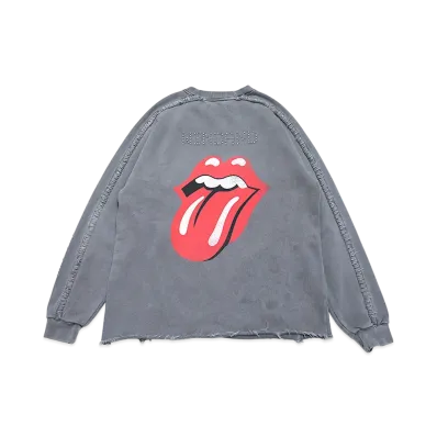 WIND AND SEA x The Rolling Stones Studs And Rhine Stones Crewneck Sweatshirt "Chacoal"