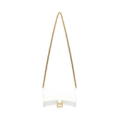 BALENCIAGA Hourglass Wallet With Chain In Shiny Box Calfskin "White"