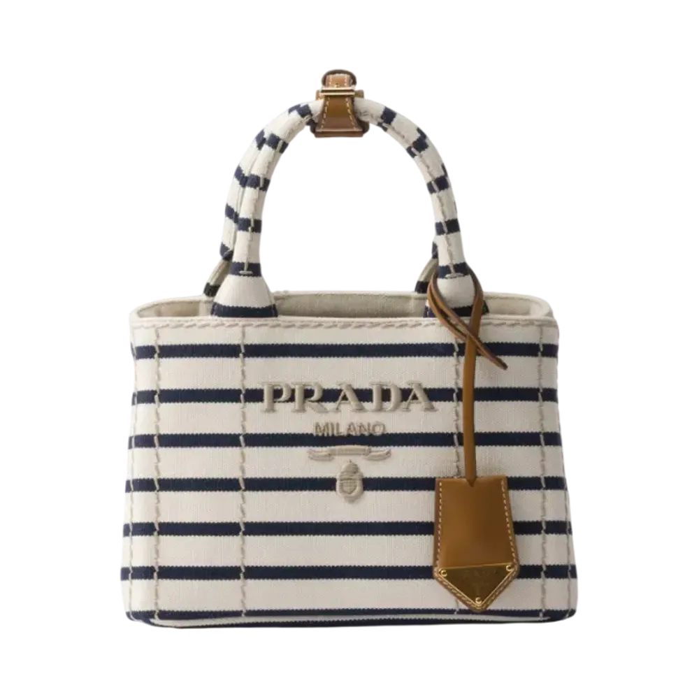 PRADA Striped Cotton Canvas Mini-Bag "Ivory/Blue"