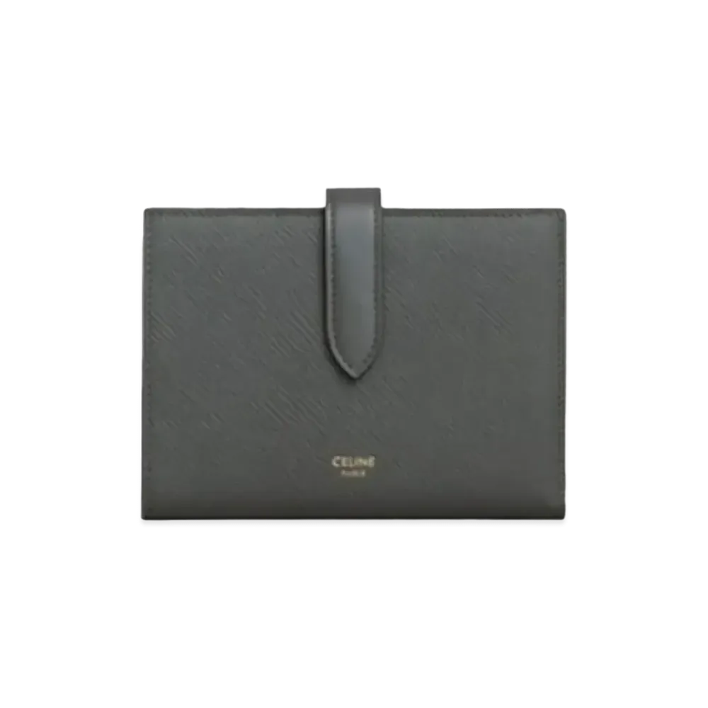 CELINE Medium Strap Wallet in Grained Calfskin "Grey"