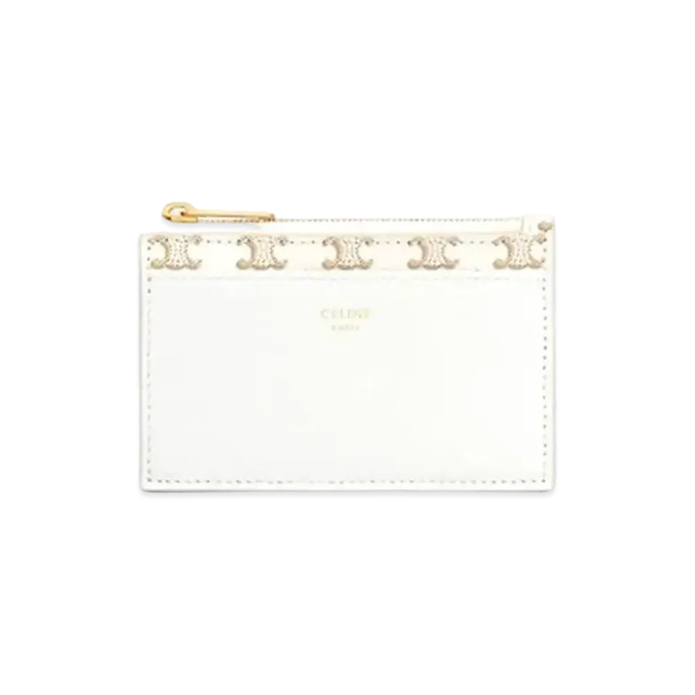 CELINE Zipped Card Holder in Triomphe Canvas and calfskin "White/White"