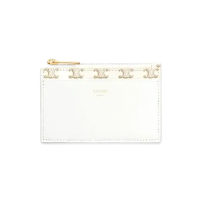 CELINE Zipped Card Holder in Triomphe Canvas and calfskin "White/White"