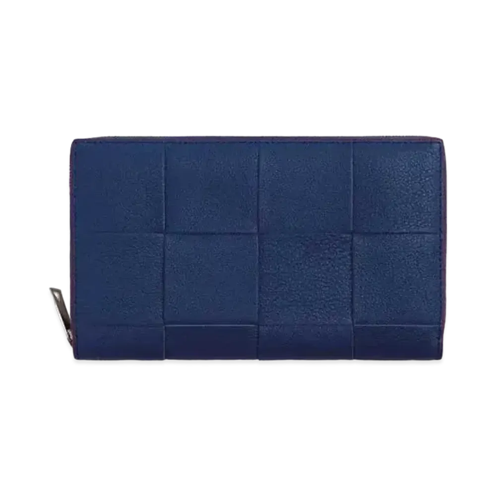 Bottega Veneta Casette Maxi Intrecciato Calfskin Bi-fold Zip Around Wallet "Cruise/Red Stone"