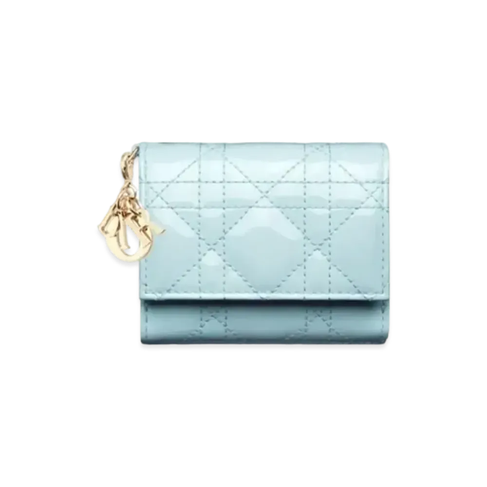 Dior Lady Dior Lotus Wallet Patent Cannage Calfskin Japan Exclusive "Celestial Blue"