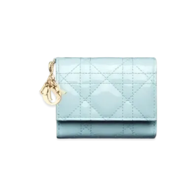 Dior Lady Dior Lotus Wallet Patent Cannage Calfskin Japan Exclusive "Celestial Blue"