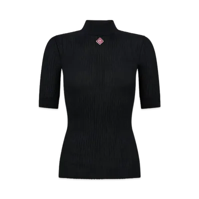 Casablanca Rib High Neck Top "Black"