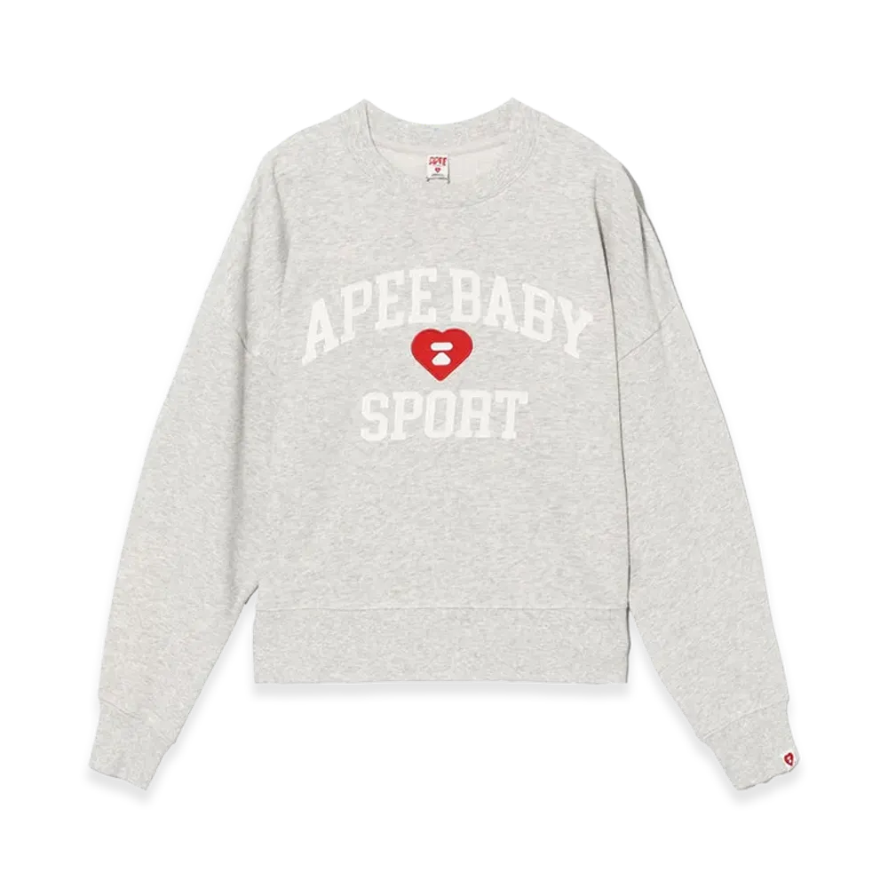 A BATHING APE Women's Applique Patch And Heart Embroidery Sweat Shirt "Gray"