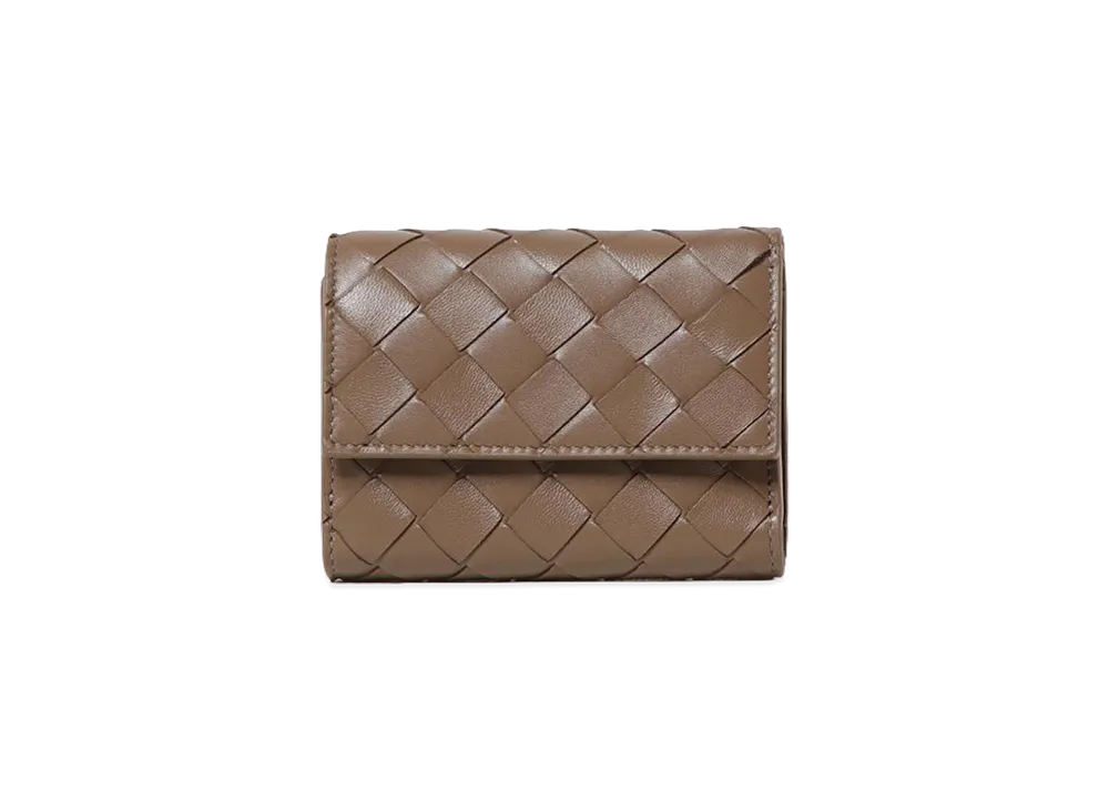 Bottega Veneta Intrecciato Tri-Fold Zip Wallet "Beige"