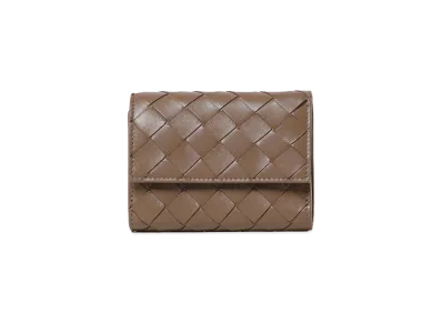 Bottega Veneta Intrecciato Tri-Fold Zip Wallet "Beige"