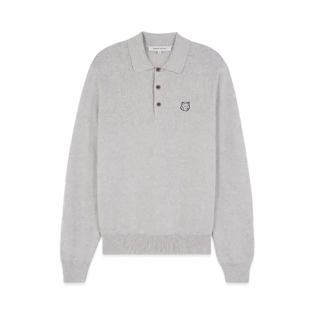 Maison Kitsune Bold Fox Head Patch Polo Jumper "Light Grey Melange"