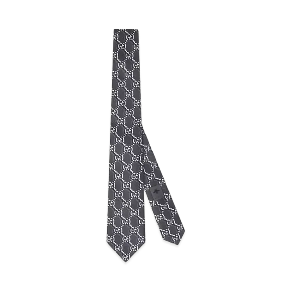 GUCCI Silk Tie with GG Shadow "Dark Grey"