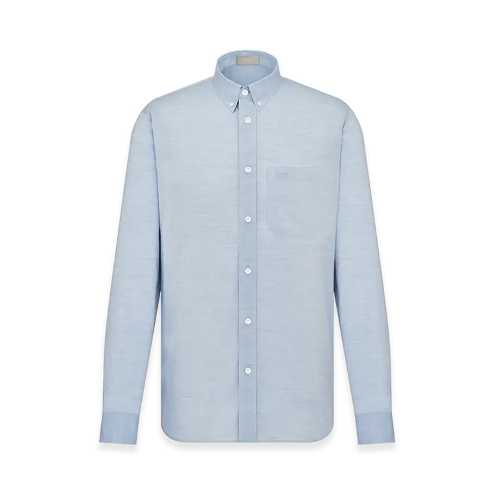 Dior Shirt with Dior Embroidery Poplin Chambray "Light Blue"