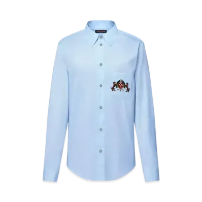 Louis Vuitton Embroidered Long-Sleeved Cotton Shirt "Light Blue"