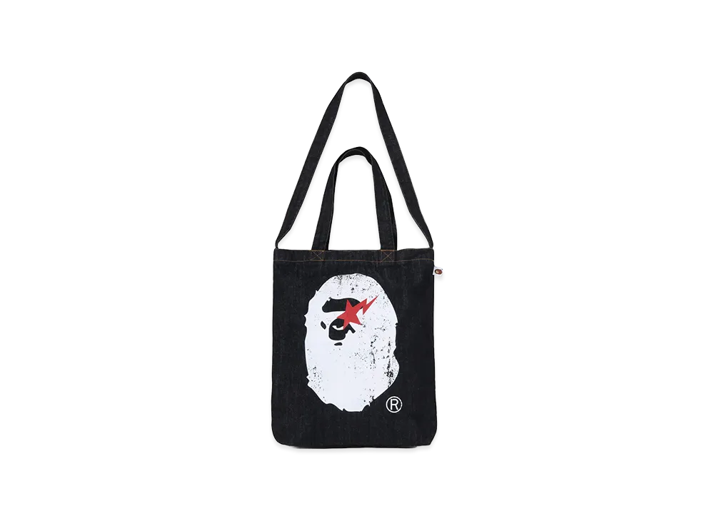 A BATHING APE Ape Head Denim 2Way Tote Bag "Indigo"
