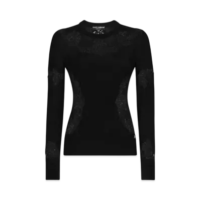 DOLCE&GABBANA Cashmere and Silk Sweater With Lace Inlay "Black"
