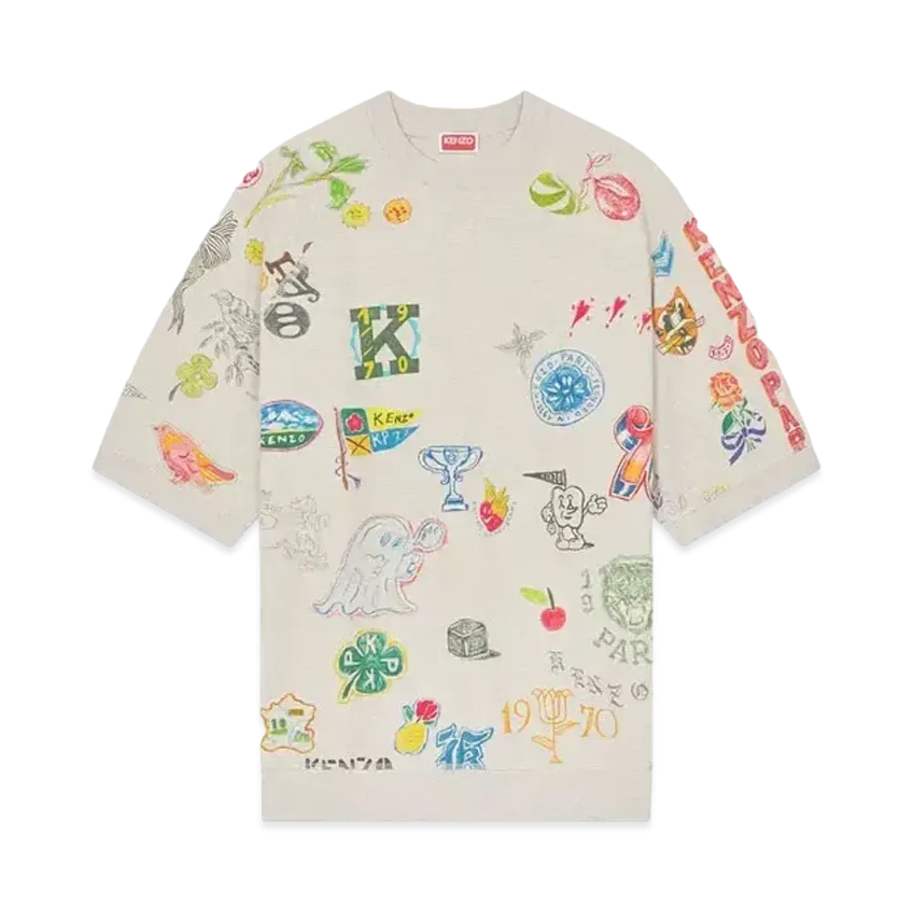 KENZO 'DRAWN VARSITY' T-shirt "Pale Grey"