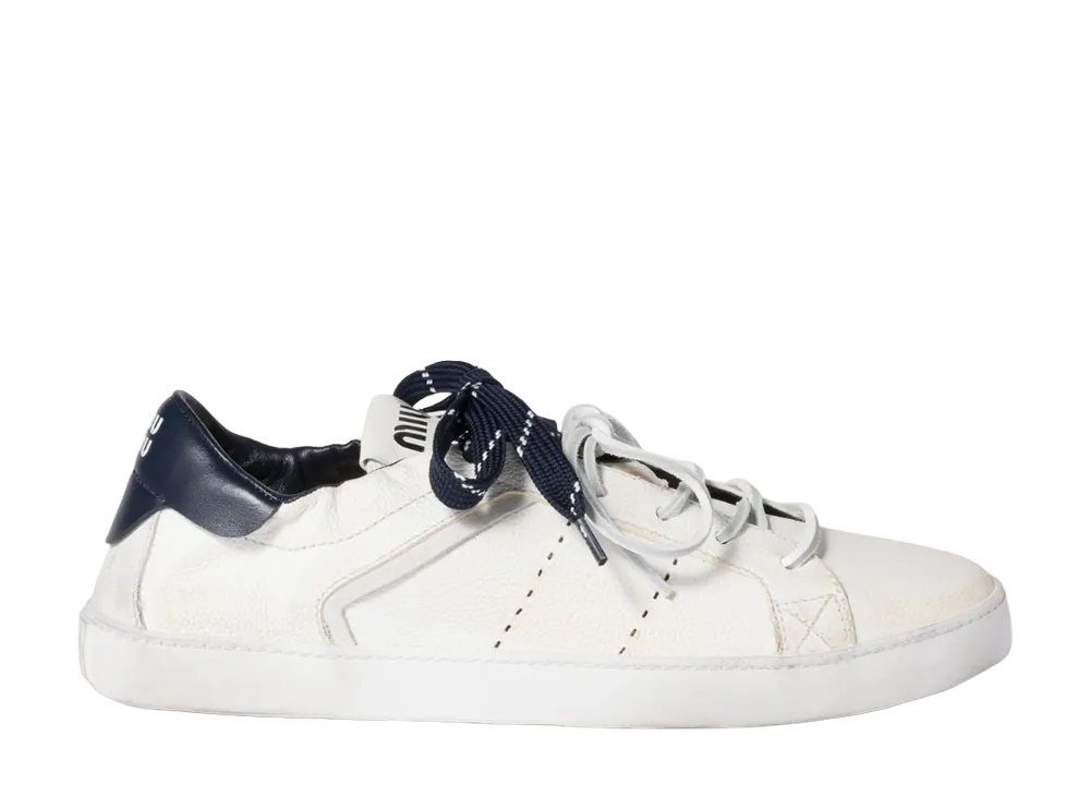 MIU MIU Women's Deco Leather Sneakers "White/Royal Blue"
