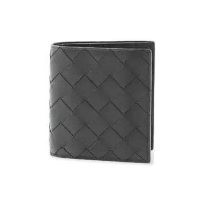 Bottega Veneta Intrecciato Calfskin Bi-fold Compact Wallet "Black/Papaya"