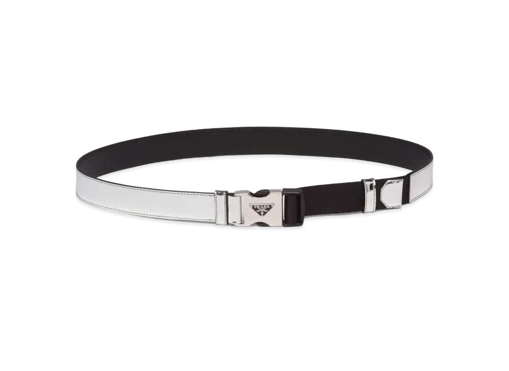 PRADA Brushed Leather x Weaving Tape Belt "Silver"
