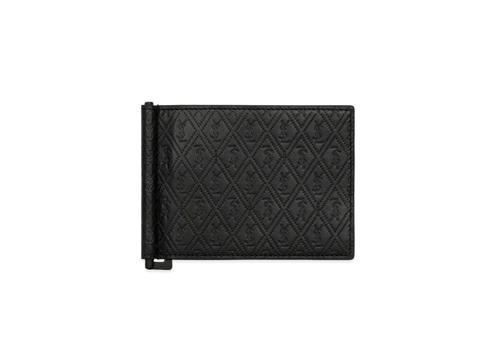 SAINT LAURENT Le Monogramme All Over Bill Clip Wallet In Embossed Smooth Leather "Black"