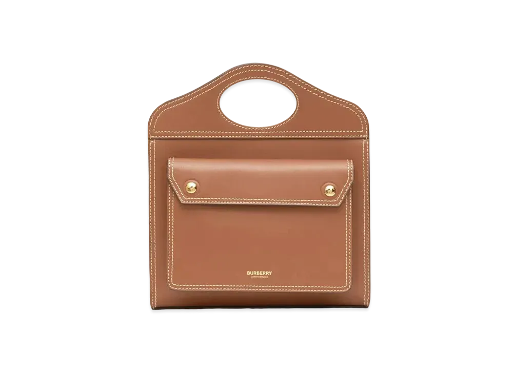 Burberry Medium Top Stitch Detail Leather Pocket Bag "Malt Brown"