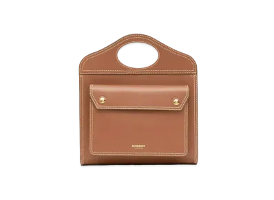 Burberry Medium Top Stitch Detail Leather Pocket Bag "Malt Brown"