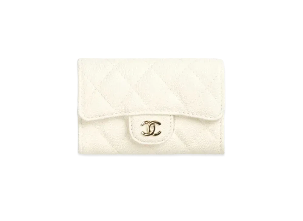 シャネル クラシック ジップケースス マトラッセ キャビアスキン ホワイト CHANEL（シャネル） マトラッセ カードケース パスケース ネック