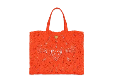 Dolce&Gabbana Beatrice Shopping Bag Large Code Race Embroidery "Orange"
