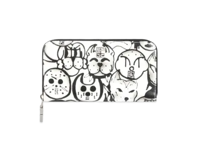 GIVENCHY 4G Long Zipped Wallet In Leather With Tag Effect Prints "White/Black"