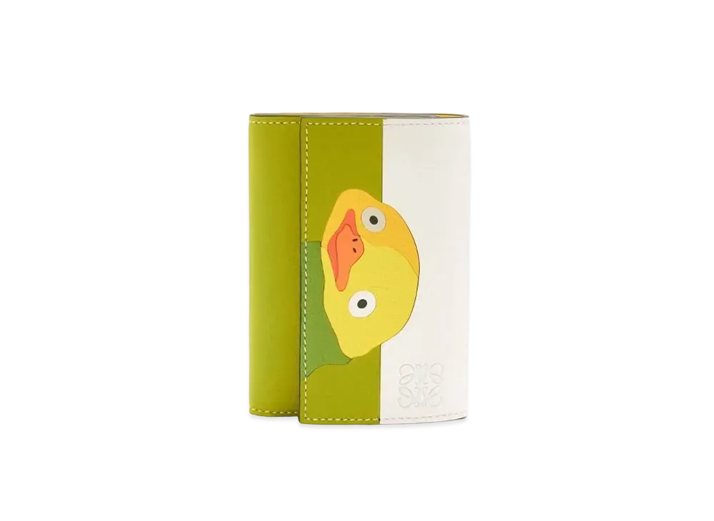 LOEWE x Spirited Away Otori-sama Small Vertical Wallet In Classic Calfskin "Soft White/Lemon Zest"