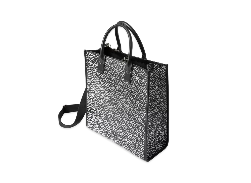 BURBERRY Monogram Printed Leather Tote "Black"
