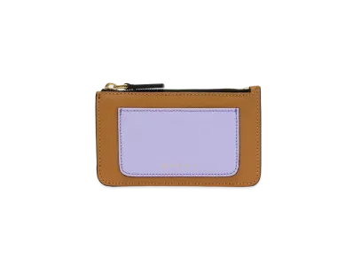 Marni Brown Lilac And Black Saffiano Leather Card Case "Dijon/Lilac/Black"