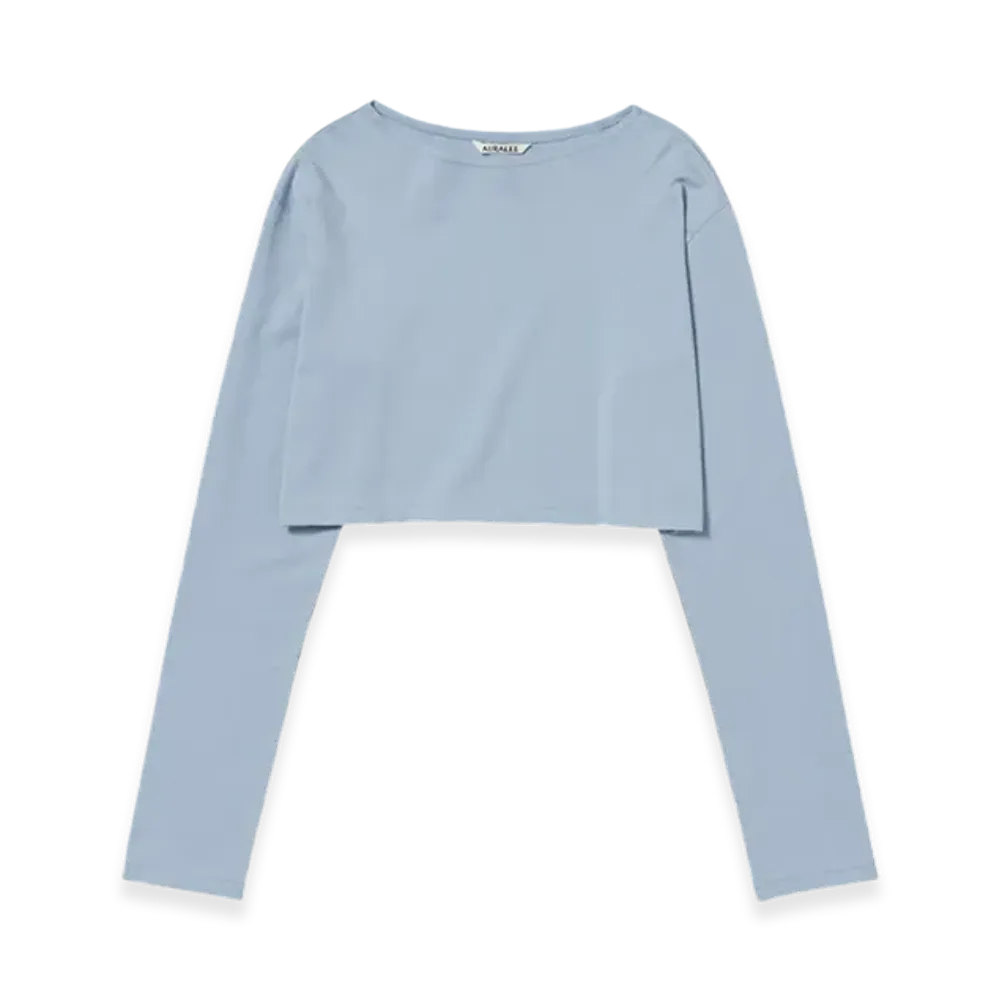AURALEE Organic Cotton High Gauge Jersey Boat Neck L/S T-Shirt "Blue Gray"