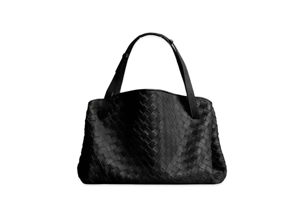 Bottega Veneta Tuck Intrecciato Leather Hand Bag "Black"