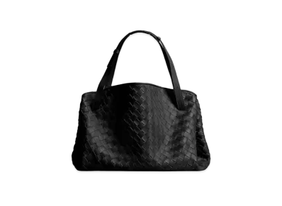 Bottega Veneta Tuck Intrecciato Leather Hand Bag "Black"