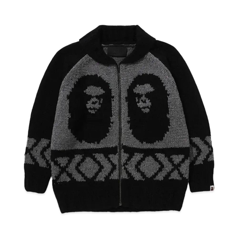 A BATHING APE x COMME des GARCONS CDG Osaka Cowichan Cardigan "Charcoal"