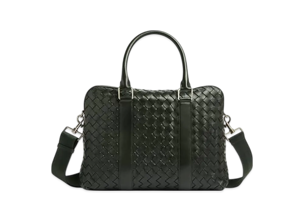 Bottega Veneta Slim Intrecciato Briefcase "Dark Green"