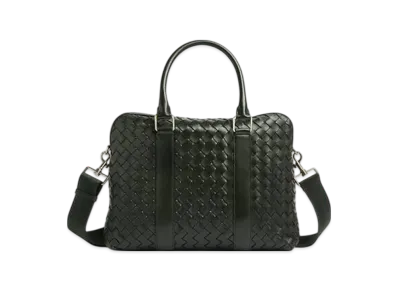 Bottega Veneta Slim Intrecciato Briefcase "Dark Green"
