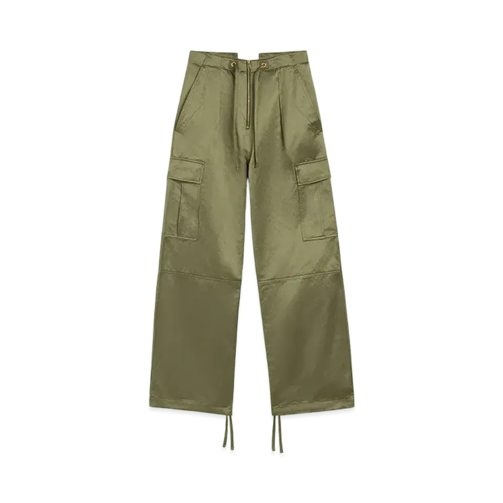 AMI PARIS Cotton Satin Zip Cargo Pants "Loden"