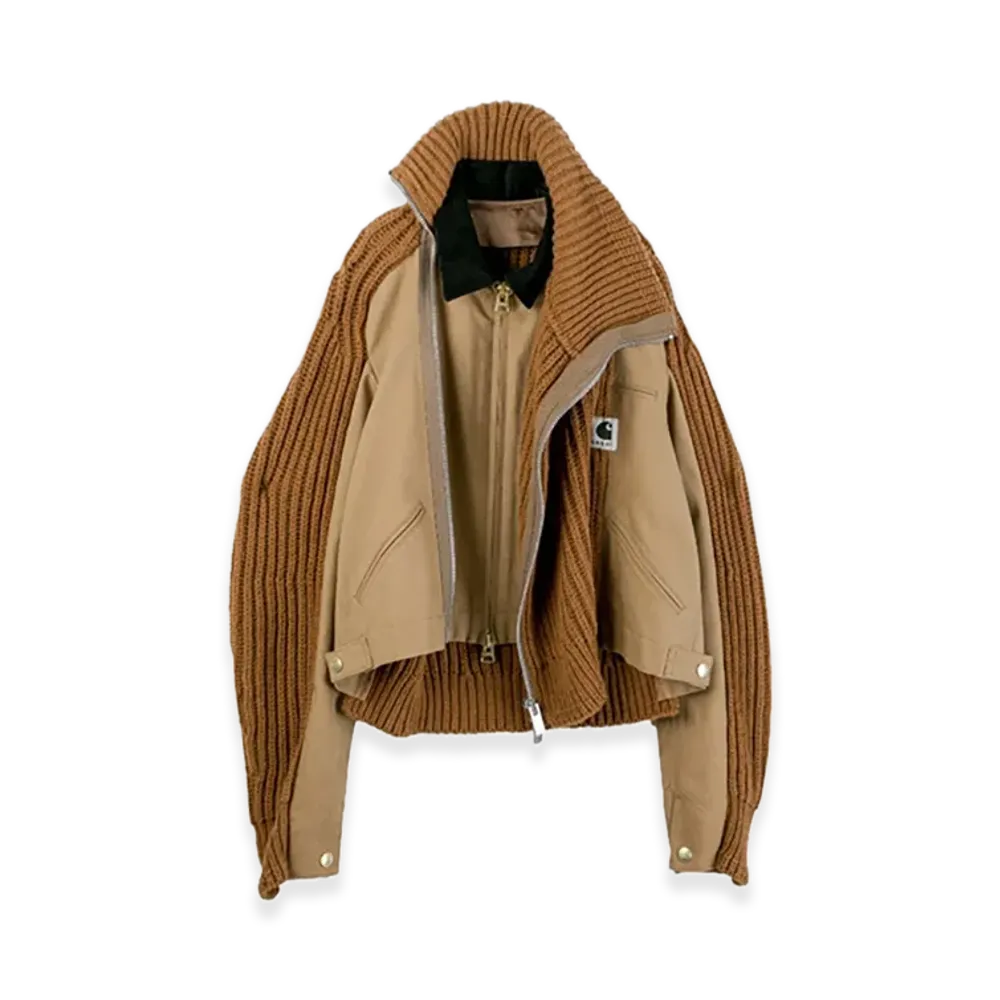 sacai x Carhartt WIP Women's Duck x Wool Knit Blouson (ISETAN Shinjuku Exclusive) "Beige"